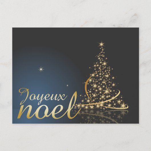 Motif de Noël bleu avec arbre de Noël doré Briefkaart (Voorkant)