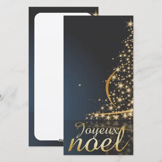 Motif de Noël bleu avec arbre de Noël doré Feestdagenkaart (Voorkant / Achterkant)
