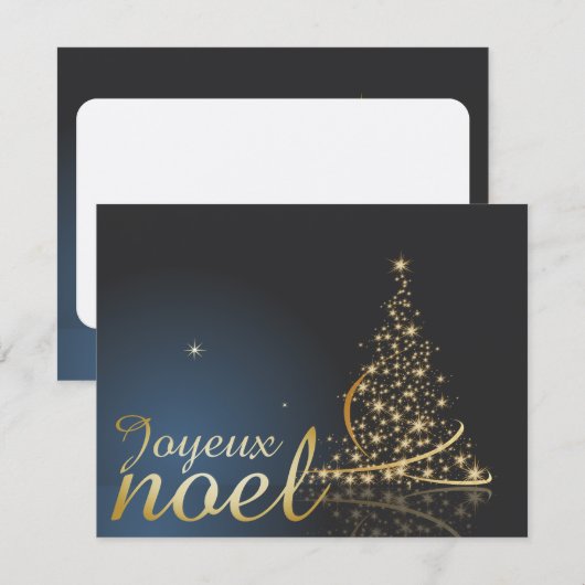 Motif de Noël bleu avec arbre de Noël doré Kaart (Voorkant / Achterkant)
