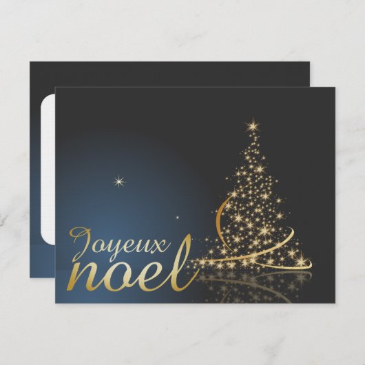 Motif de Noël bleu avec arbre de Noël doré Kaart (Voorkant / Achterkant)