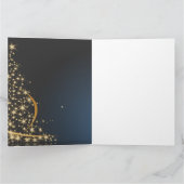 Motif de Noël bleu avec arbre de Noël doré Kaart (Binnen)