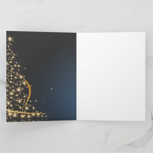 Motif de Noël bleu avec arbre de Noël doré Kaart (Binnen)