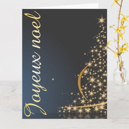 Motif de Noël bleu avec arbre de Noël doré Kaart (Gele Bloem)