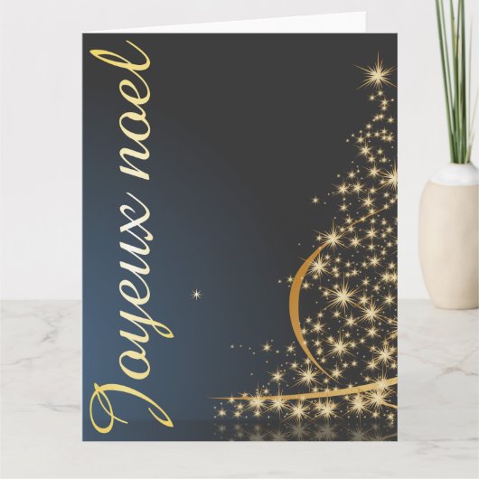 Motif de Noël bleu avec arbre de Noël doré Kaart (Voorkant)