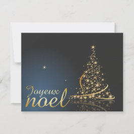 Motif de Noël bleu avec arbre de Noël doré Kaart