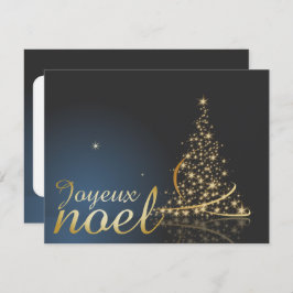 Motif de Noël bleu avec arbre de Noël doré Kaart