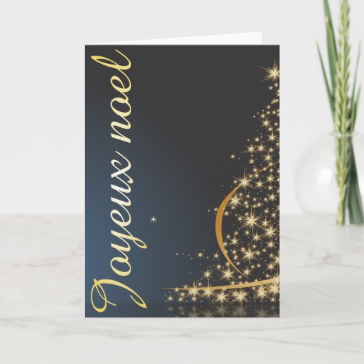 Motif de Noël bleu avec arbre de Noël doré Kaart (Voorkant)