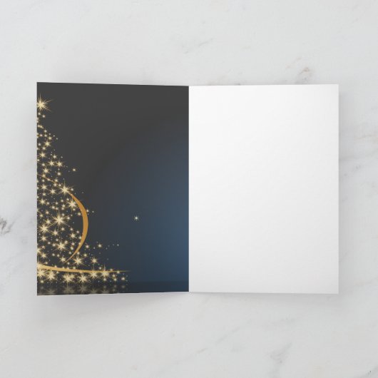 Motif de Noël bleu avec arbre de Noël doré Kaart (Binnen)