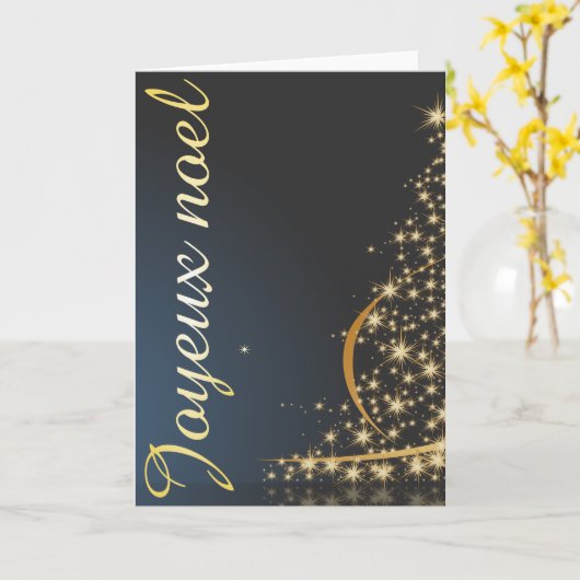 Motif de Noël bleu avec arbre de Noël doré Kaart (Gele Bloem)