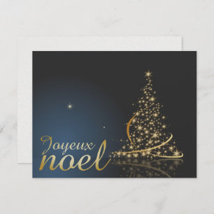 Motif de Noël bleu avec arbre de Noël doré Kaart