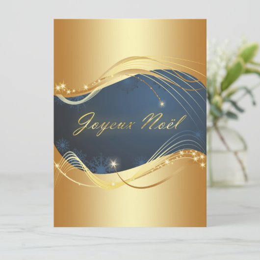 Motif de Noël of avec fond bleu Feestdagenkaart (Staand voorkant)