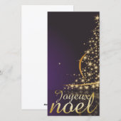 Motif de Noël pourpre avec arbre de Noël doré Feestdagenkaart (Voorkant / Achterkant)