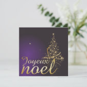 Motif de Noël pourpre avec arbre de Noël doré Kaart (Staand voorkant)