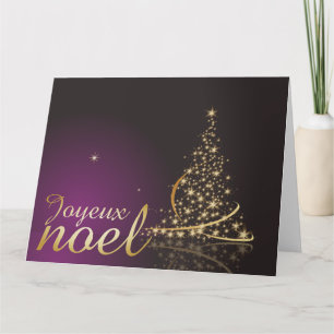 Motif de Noël pourpre avec arbre de Noël doré Kaart