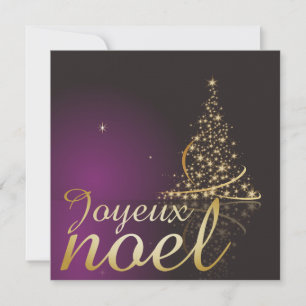 Motif de Noël pourpre avec arbre de Noël doré Kaart