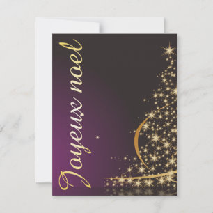 Motif de Noël pourpre avec arbre de Noël doré Kaart