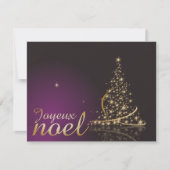 Motif de Noël pourpre avec arbre de Noël doré Kaart (Voorkant)
