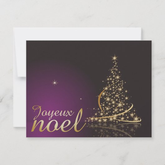 Motif de Noël pourpre avec arbre de Noël doré Kaart (Voorkant)