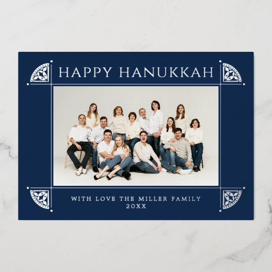 Motif Hanukkah foto Navy Folie Feestdagenkaart (Voorkant)