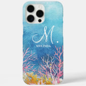 Motif-monogram van modern blauw Zee Case-Mate iPhone Case (Achterkant)