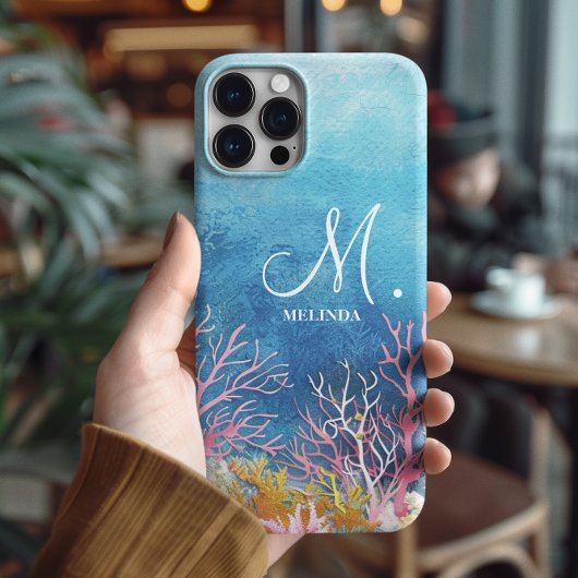 Motif-monogram van modern blauw Zee Case-Mate iPhone Case