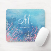 Motif-monogram van modern blauw Zee Muismat (Met muis)