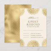 Motif-moslimbruiloft van Cream en Gold Asian RSVP Kaartje (Voorkant / Achterkant)