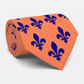 Motif van Navy Blue Fleur-de-lys op koraalbasis Stropdas (Opgerold)