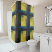 "Motion" Blauw en Geel Douchegordijn (In situ)