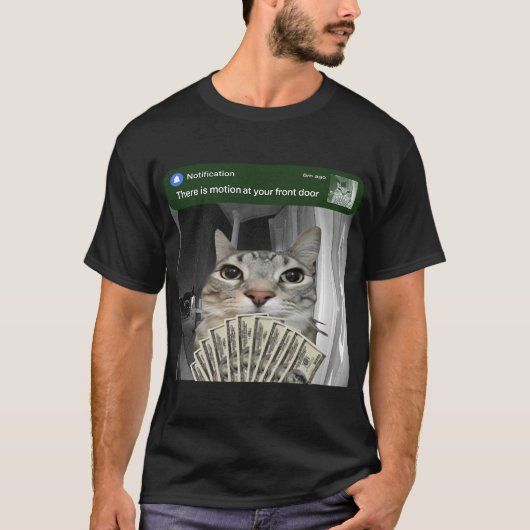 Motion Detected Front Door Cat Meme T-shirt (Voorkant)