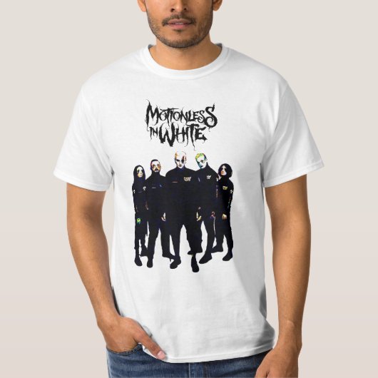 Motionless in witte metalen t-shirt (Voorkant)