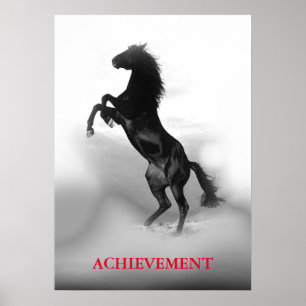 Motivatie Achievement Black White Rearing Horse Poster