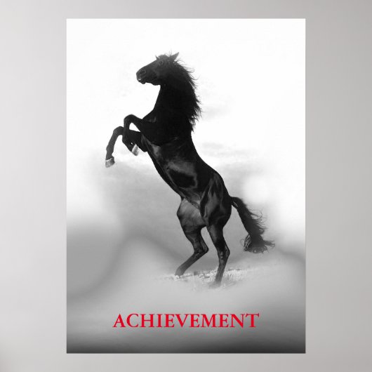 Motivatie Achievement Black White Rearing Horse Poster (Voorkant)
