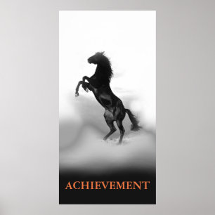 Motivatie Achievement Black White Rearing Horse Poster
