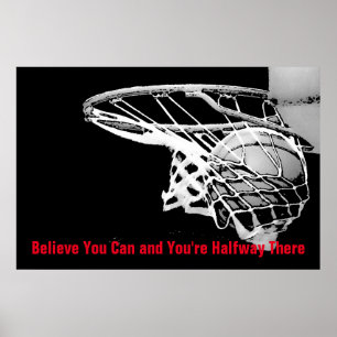 Motivatie Basketbal Zwart Wit Rood Kunstwerk Poster