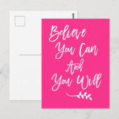 Motivatie Believe You Can en You Will Pink Briefkaart (Voorkant / Achterkant)