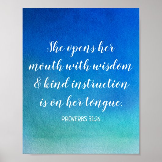 Motivatie Bijbelse blauwe Waterverf Ombre Poster (Voorkant)