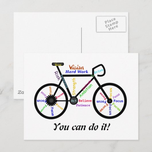 Motivatie bike, Cycle, Biking Je kunt het doen! Briefkaart (Voorkant / Achterkant)