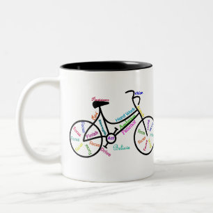 Motivatie bike, fiets, fietsen, sport, hobby tweekleurige koffiemok