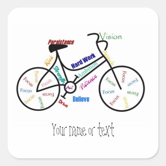 Motivatie bike, fiets, fietsen, sport, hobby vierkante sticker (Voorkant)
