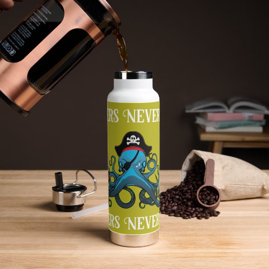 Motivatie blauwe inktvis Octopus Pirate Waterfles (Koffie)