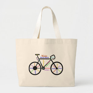 Motivatie bogen, fietsen, fietsen, sportwoorden grote tote bag