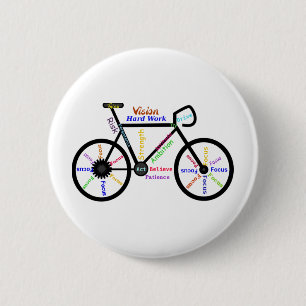 Motivatie bogen, fietsen, fietsen, sportwoorden ronde button 5,7 cm
