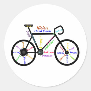 Motivatie bogen, fietsen, fietsen, sportwoorden ronde sticker