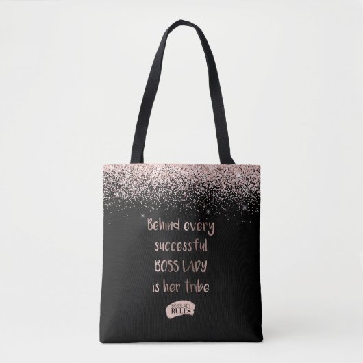 Motivatie Boss Lady Roos Gouden Glitter Girly Tote Bag (Voorkant)