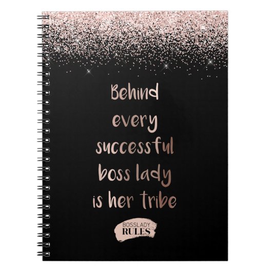 Motivatie BSS Lady Roos Gold Glitter Black Notitieboek (Voorkant)