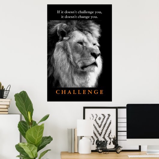 Motivatie Challenge Black White King Lion Poster (Thuiskantoor)