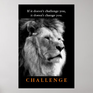 Motivatie Challenge Black White King Lion Poster