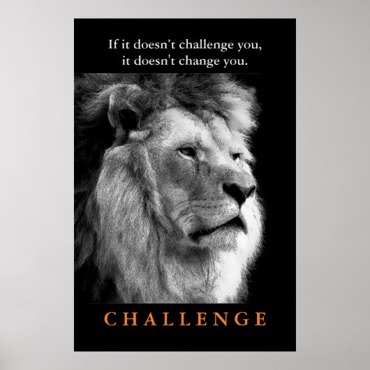 Motivatie Challenge Black White King Lion Poster (Voorkant)