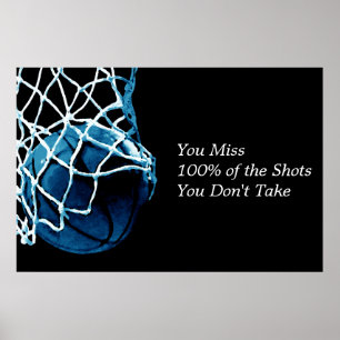 Motivatie Citaat Basketball Blue Black Poster